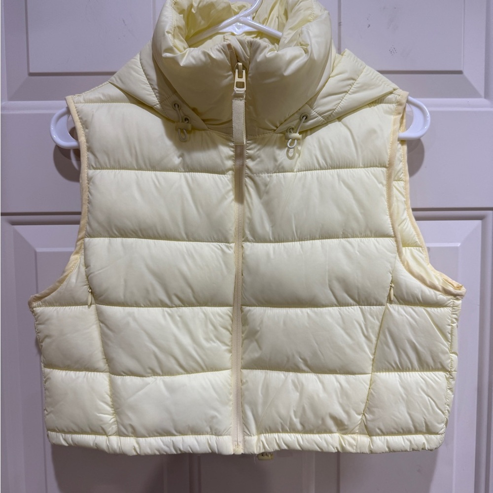 ZARA Butter Yellow Repellent Cropped Quilted Puffer Hooded Vest Women Sz Small